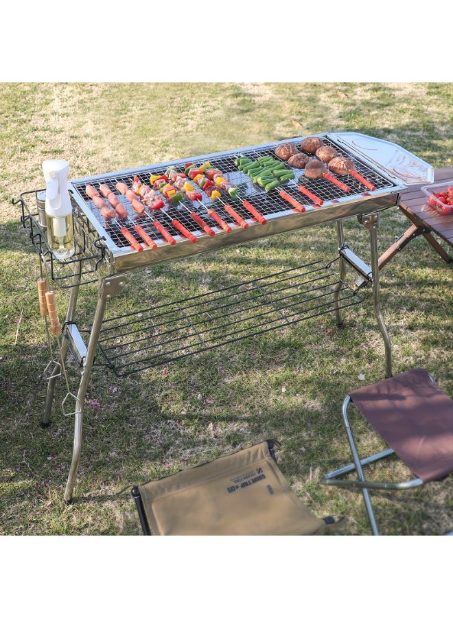 WALALLA Portable Large Charcoal Grill - 99cm Foldable Stainless Steel BBQ for Outdoor Cooking, Compact Design for Camping, Beach & Garden Parties (Easy Carry & Clean) - Image 3