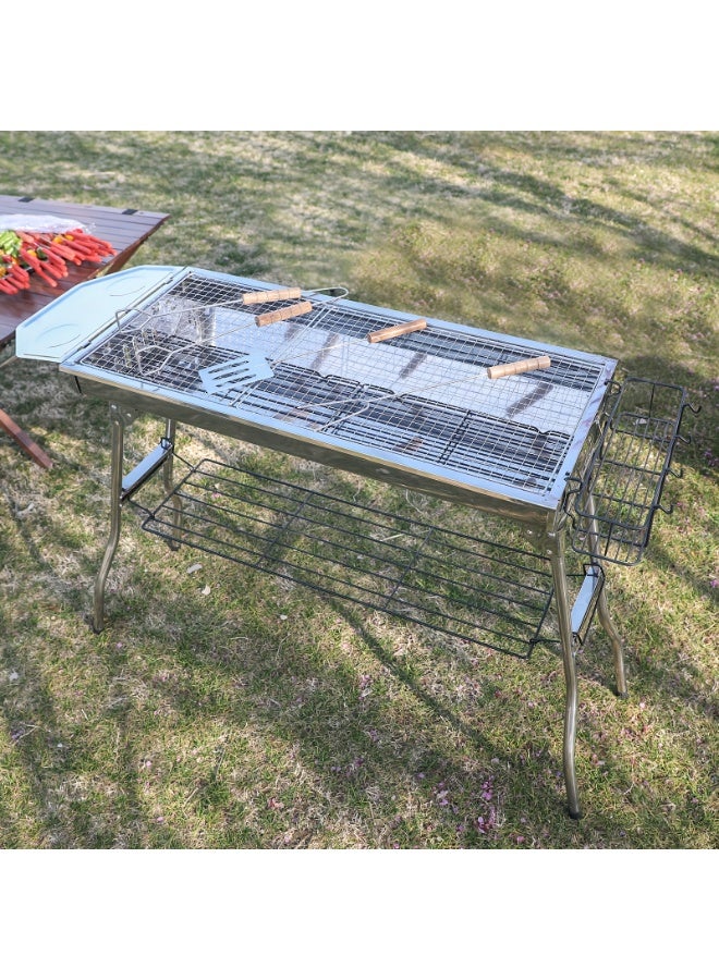 WALALLA Portable Large Charcoal Grill - 99cm Foldable Stainless Steel BBQ for Outdoor Cooking, Compact Design for Camping, Beach & Garden Parties (Easy Carry & Clean) - Image 2