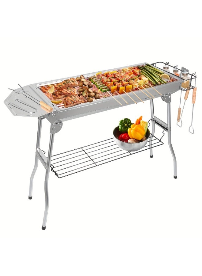 WALALLA Portable Large Charcoal Grill - 99cm Foldable Stainless Steel BBQ for Outdoor Cooking, Compact Design for Camping, Beach & Garden Parties (Easy Carry & Clean) - Image 1