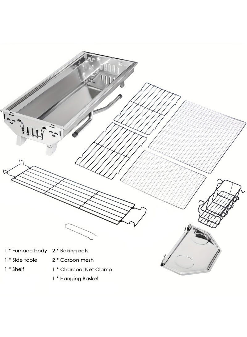 WALALLA Portable Large Charcoal Grill - 99cm Foldable Stainless Steel BBQ for Outdoor Cooking, Compact Design for Camping, Beach & Garden Parties (Easy Carry & Clean) - Image 5