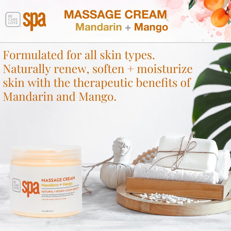 BCL SPA Massage Cream organic Mandarin + Mango body lotion with shea butter, aloe vera, peppermint, argan and jojoba oils, body cream to invigorate, hydrate and soften the skin. Home/Pro use 16 fl oz - Image 3