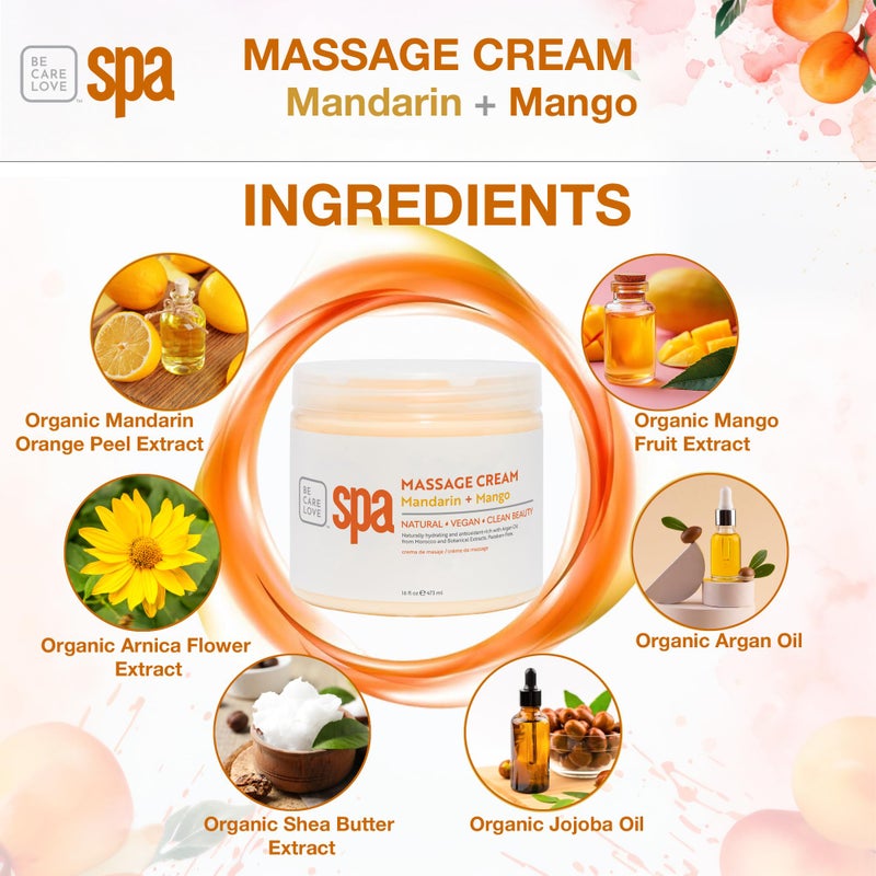BCL SPA Massage Cream organic Mandarin + Mango body lotion with shea butter, aloe vera, peppermint, argan and jojoba oils, body cream to invigorate, hydrate and soften the skin. Home/Pro use 16 fl oz - Image 2