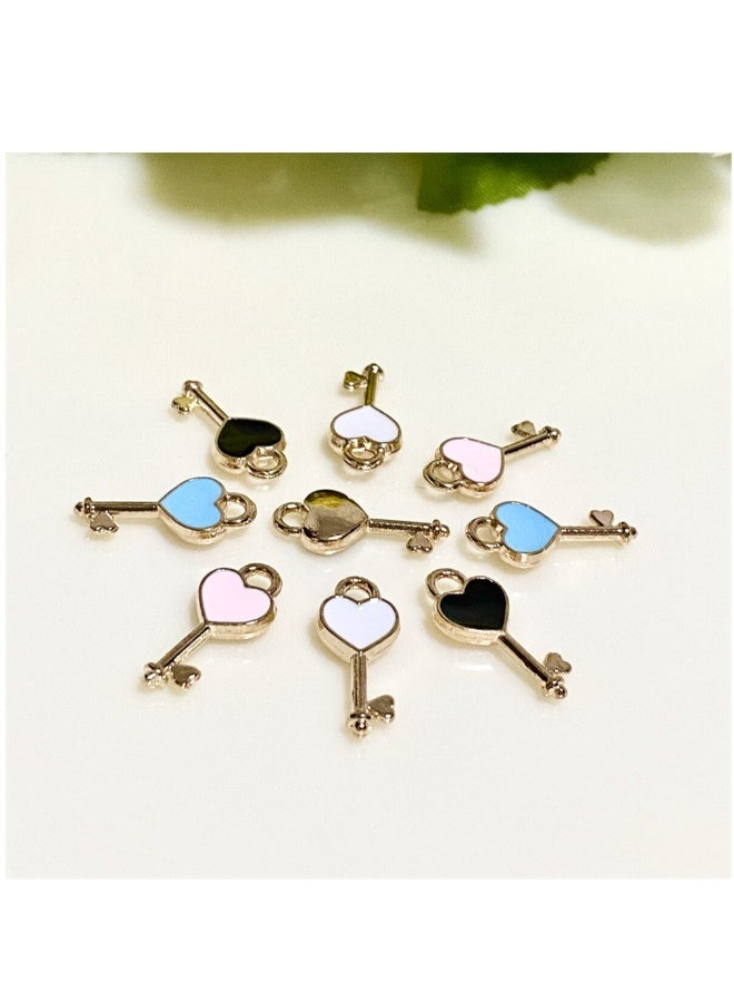 100Pcs Heart Key Lock Charms Enamel Dangle Pendants for DIY Jewelry Making Crafts - Image 4