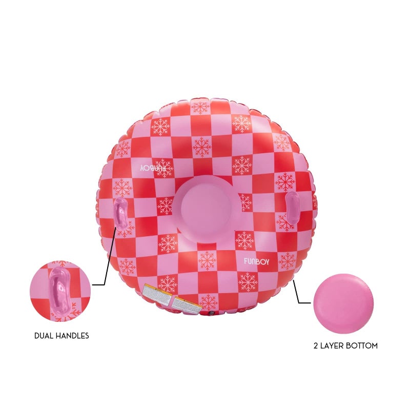 FUNBOY 46" Inflatable Snow Tube, Pink Checkers, 1 Person Capacity, 2-Layer Base for durability, 2 Handles - Image 5