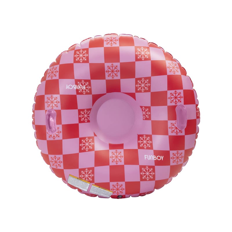 FUNBOY 46" Inflatable Snow Tube, Pink Checkers, 1 Person Capacity, 2-Layer Base for durability, 2 Handles - Image 1