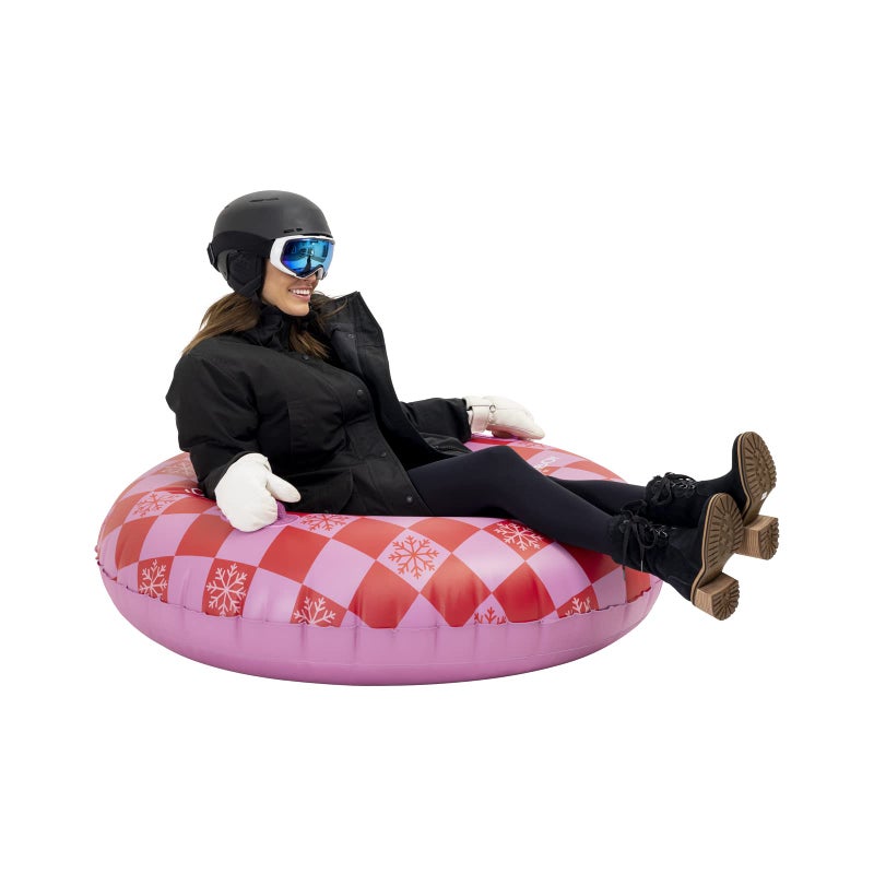 FUNBOY 46" Inflatable Snow Tube, Pink Checkers, 1 Person Capacity, 2-Layer Base for durability, 2 Handles - Image 2
