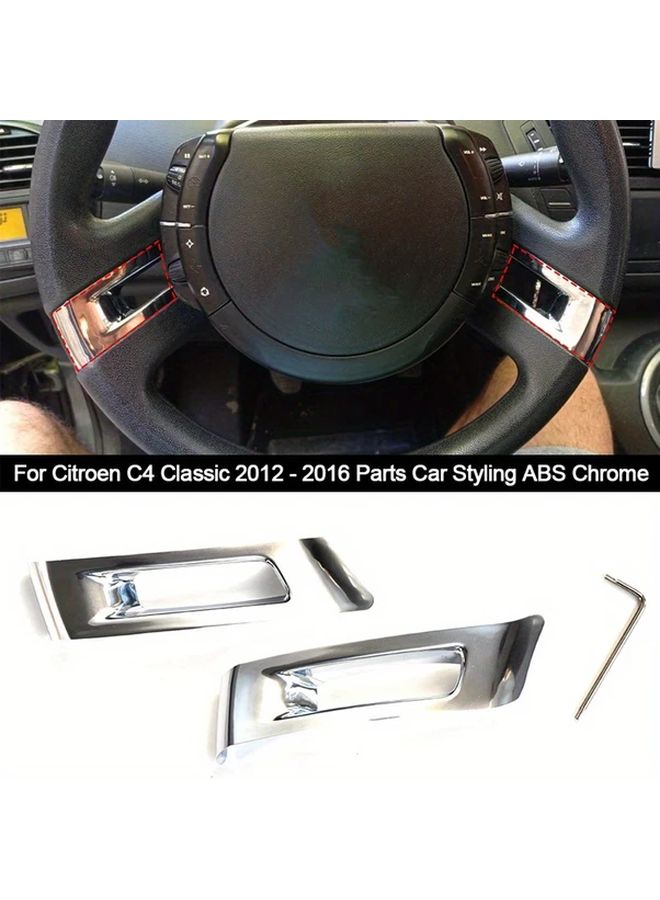 ملصق زخرفي لعجلة القيادة من الكروم الفضي المطلي بـ ABS لسيارة Citroen C4 Classic من 2012 إلى 2016 - Image 3