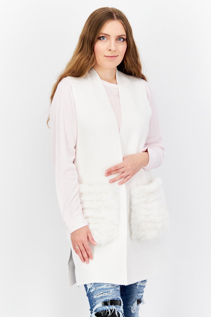 CARMEN MARC VALVO Women Split Neck Sleeveless Sweater, Ivory - Image 1