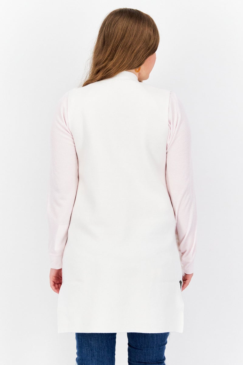 CARMEN MARC VALVO Women Split Neck Sleeveless Sweater, Ivory - Image 3