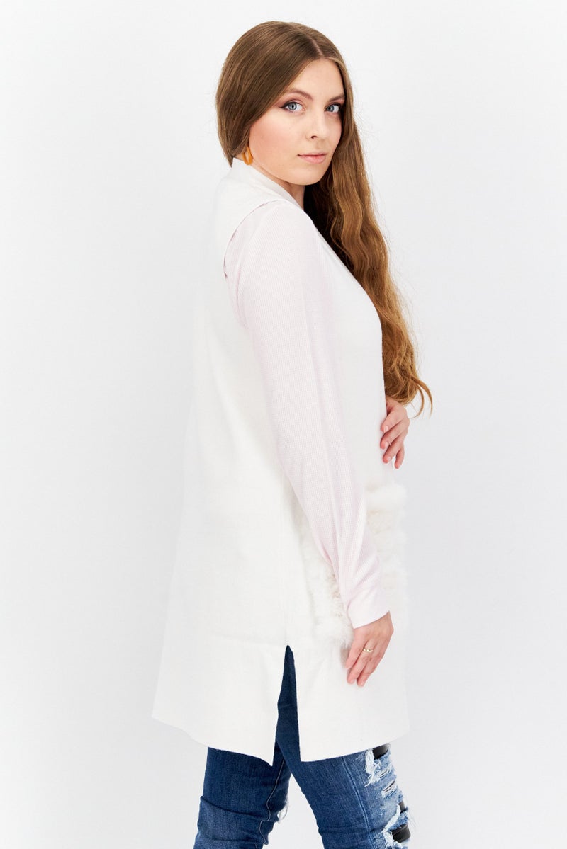 CARMEN MARC VALVO Women Split Neck Sleeveless Sweater, Ivory - Image 2