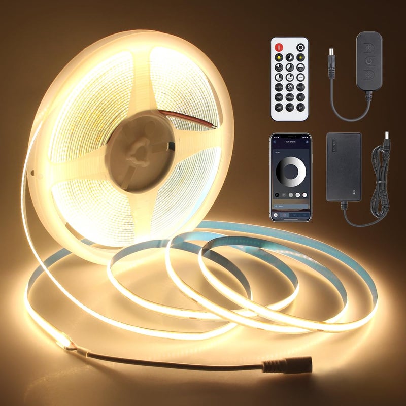 Aclorol أضواء شريط LED Aclorol 50 قدم COB 3000K دافئ أبيض قابل للتعتيم 24V مجموعة شريط ضوء LED عالية الكثافة أضواء شريط ساطعة مع مزود الطاقة لمشاريع إضاءة عرض الخزائن المنزلية DIY CRI85+ 320LEDs/M - Image 1