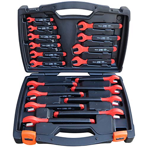 Rhino Insulated Open End Spanner Set 1000V 18 Piece Metric Wrench Kit 7mm - 24mm - Image 1