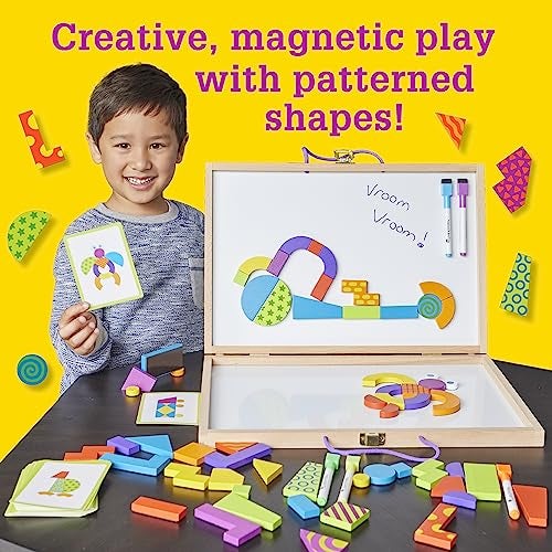 Mindware ألعاب العقل أنماط الخيال مغناطيسية إبداعية مع أشكال تانغرام المزخرفة تشمل 60 كتلة مغناطيسية 60 بطاقة لغز أقلام مسح جاف صندوق خشبي فاخر - Image 5