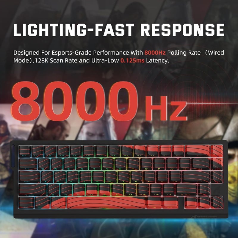 MAMBASNAKE X Attack Shark X68PRO HE Wireless Gaming Keyboard 65% Rapid Trigger, BT/2.4G/Wired, Magnetic Switch 0.01 mm RT,8KHz,Adjustable Actuation Point,5000mAh,RGB,for PC/Mac-Red Contours - Image 4