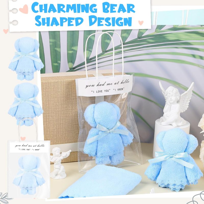 Teddy Bear Towel: Blue Coral Fleece Hand Towel - Soft Baby Shower Towel for Baby Baptism, Wedding Favor And Birthday Gift Use - Image 3
