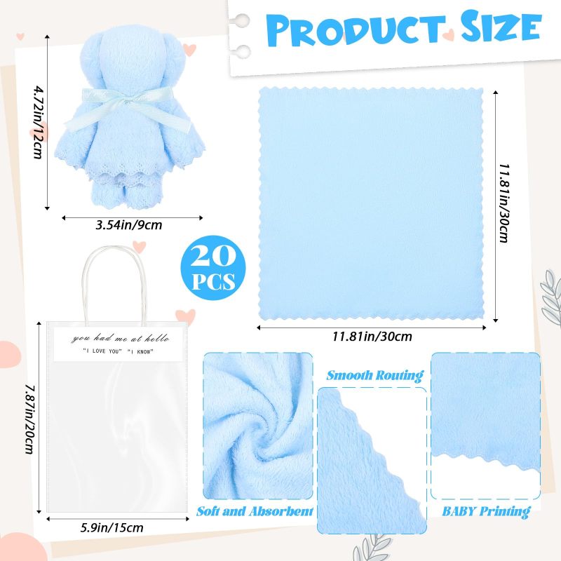 Teddy Bear Towel: Blue Coral Fleece Hand Towel - Soft Baby Shower Towel for Baby Baptism, Wedding Favor And Birthday Gift Use - Image 2