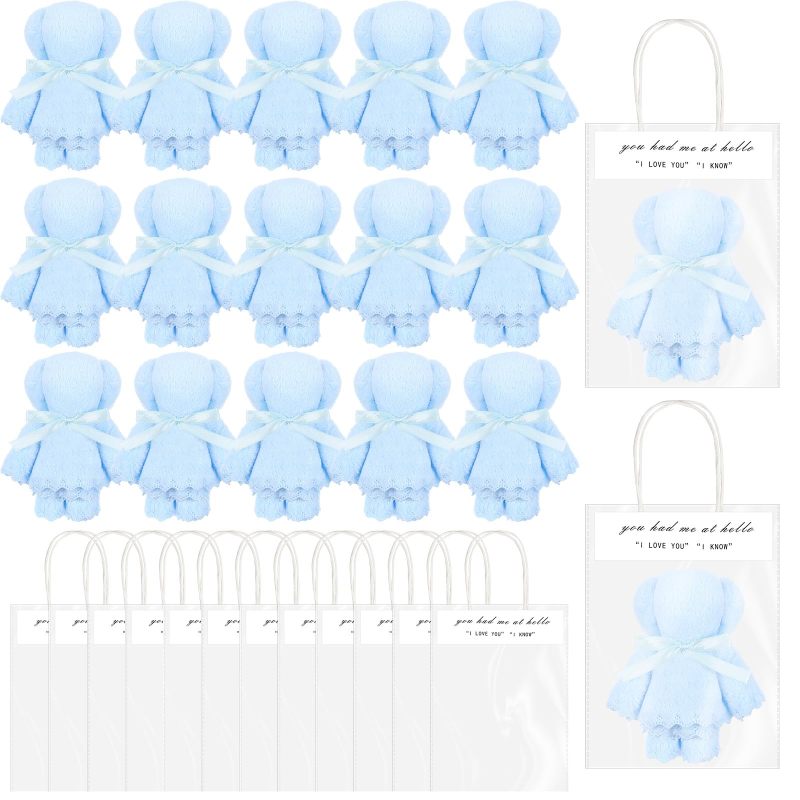 Teddy Bear Towel: Blue Coral Fleece Hand Towel - Soft Baby Shower Towel for Baby Baptism, Wedding Favor And Birthday Gift Use - Image 1