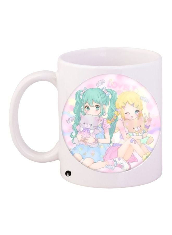 RYN Cartoon Printed Coffee Mug White/Pink/Green 11ounce