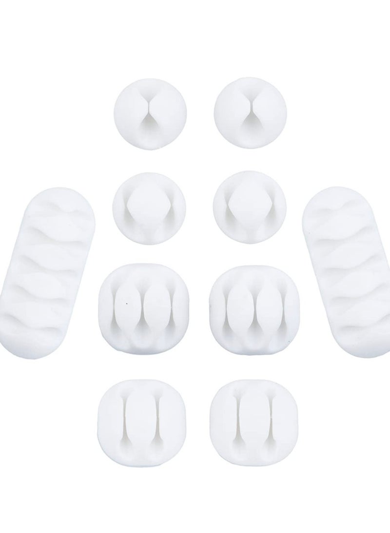 10 قطع مشابك كابلات، 10 قطع أربطة فيلكرو للكابلات، مثالية لتنظيم أسلاك الكابلات – للمنزل، المكتب، السيارة، طاولة المكتب أو منضدة السرير – باللون الأبيض - Image 2