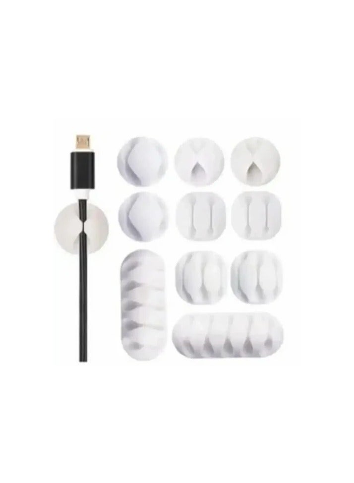 10 قطع مشابك كابلات، 10 قطع أربطة فيلكرو للكابلات، مثالية لتنظيم أسلاك الكابلات – للمنزل، المكتب، السيارة، طاولة المكتب أو منضدة السرير – باللون الأبيض - Image 3