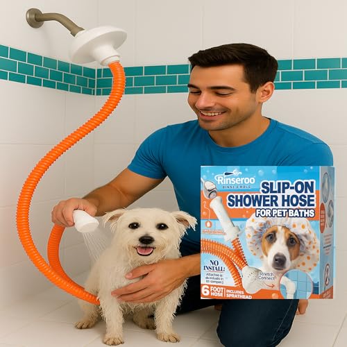 Rinseroo Dog Shower Attachment Hose – Slip-On Pet Sprayer with 6ft Hose – No Tools Handheld Dog Bathing & Grooming Shower Head for Easy Pet Baths, Seniors & RV Use - Image 1