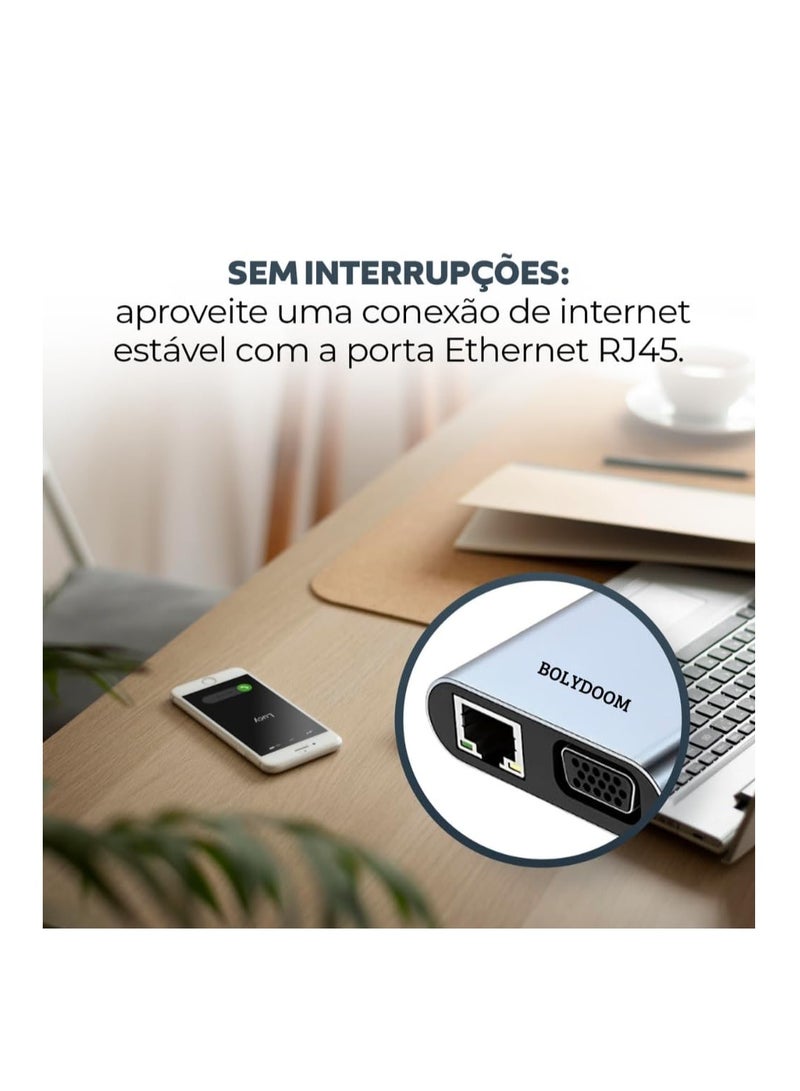 بولي محول موزع USB Type C 3.0 11 في 1 - محول USB متعدد المنافذ مع RJ45 HDMI Ethernet USB 3.0 VGA P2 - متوافق مع MacBook Pro / Air و Windows - BOLYDOOM - Image 2