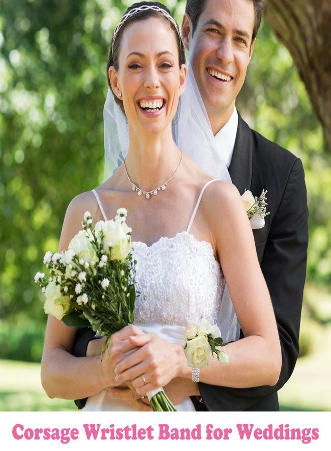 CrazyPiercing 6Pieces Wrist Corsage Supplies Elastic Pearl Wrist Bands Corsage Corsage Bracelet Wrist Bands DIY Wedding Wristband Pearl Wristband Corsage Accessory for Bridal Party Prom - Image 4