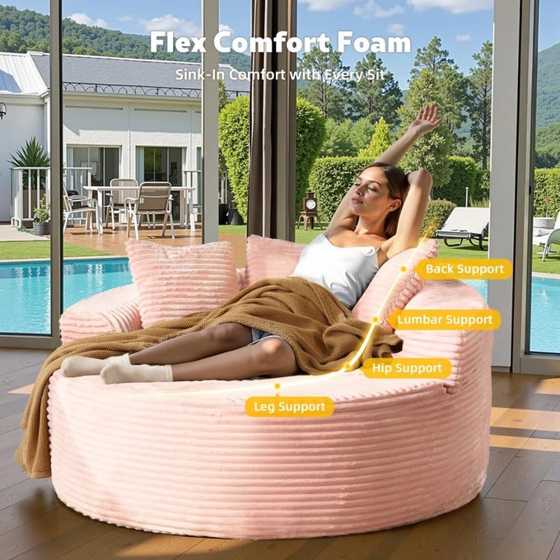 Modern 3-Piece Sectional Sofa Set with Loveseat and Round Chaise Lounge Chair, Plush Corduroy Upholstered L-Shape Couch for Living Room (Pink, Left Hand Facing) - Image 5