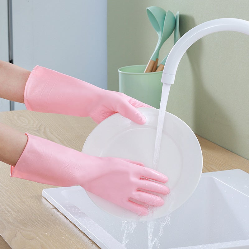 Durable PVC Kitchen Gloves for Dishwashing and House Cleaning Pink - Image 3