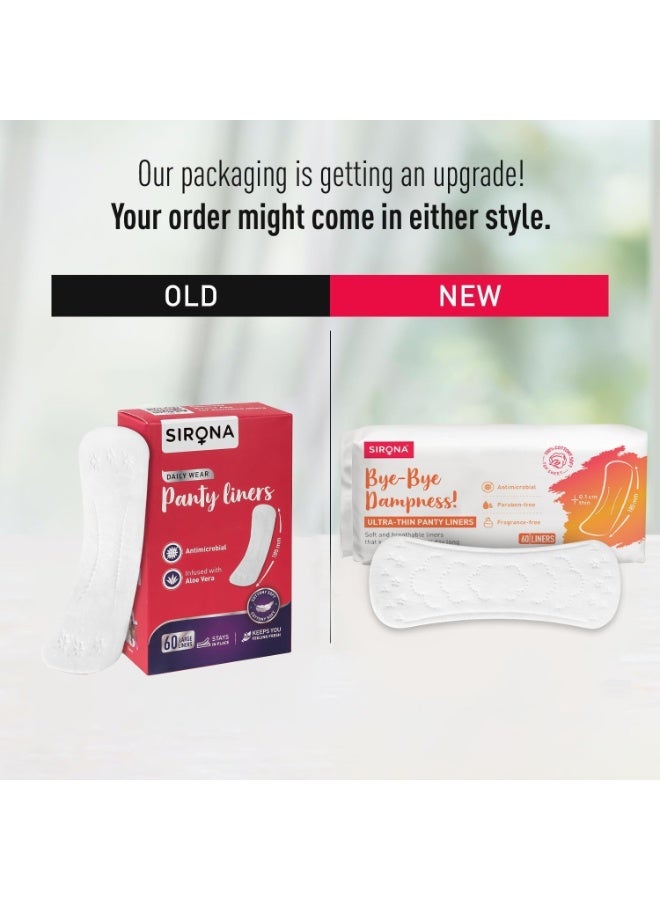 سيرونا فوط "سيرونا دراي كومفورت" (Sirona Dry Comfort) اليومية للنساء - مقاس كبير، 60 فوطة (عبوة من قطعتين) | فوط يومية ناعمة بملمس قطني توفر حماية تدوم 8 ساعات. - Image 2