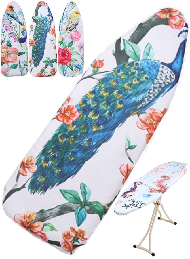 Extra Thick Professional Ironing Board Cover 140x50 cm Heavy Duty 100% Cotton Replacement Cover Heat Reflective Padded Ironing Board Pad with Elastic Cord Drawstring Secure Fit Scorch and Tear Resistant Modern Floral Bird Pattern for Fast Wrinkle Free Ironing Fits All Large Standard Ironing Boards Machine Washable Home Office Travel Use Luxury Oxford Fabric Ironing Mat - Image 1