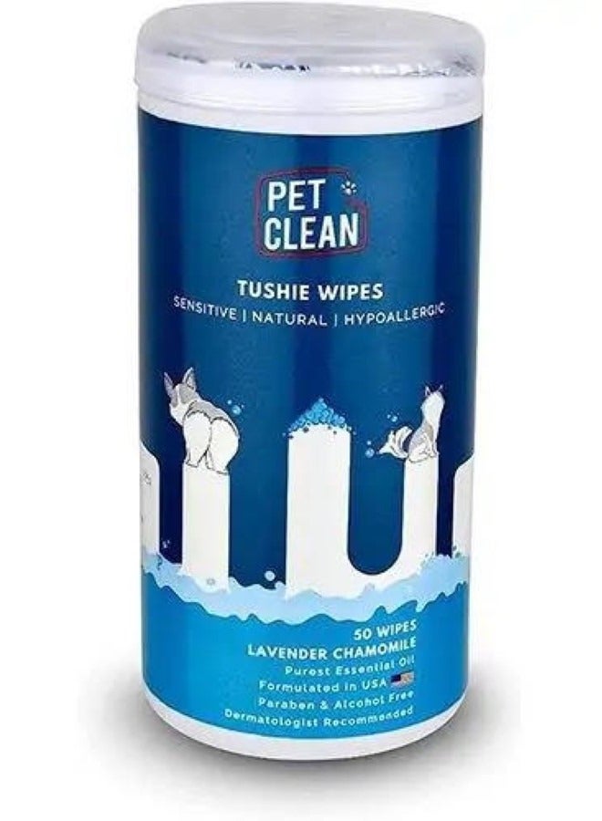 Pet Clean Lavender Chamomile Tushy Wipes Gentle Care For Dogs And Pet Cats 50 Pieces Pack - Image 1