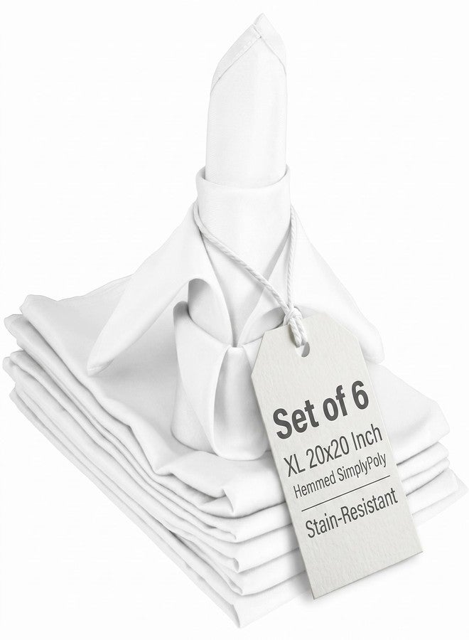 TableLinensforLess White Cloth Napkins Set of 6, 20x20 XL Hemmed SimplyPoly Polyester, Washable Reusable Dinner Table Napkins for Parties and Bridal Showers - Image 1