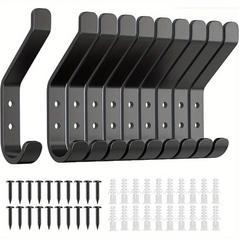 Black Stainless Steel Wall Hooks 10 Pack Heavy Duty 20 Lbs with Screws - Image 1