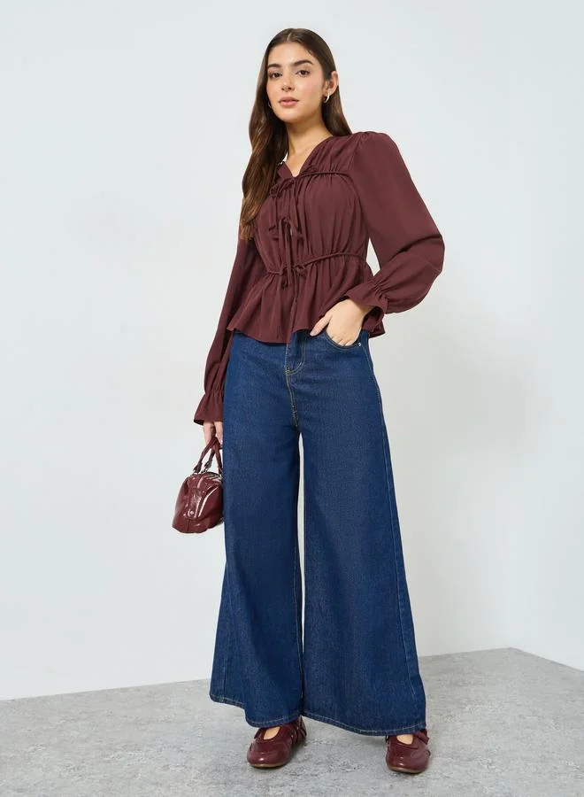 Take Two Burgundy Tie-Neck Peplum Top