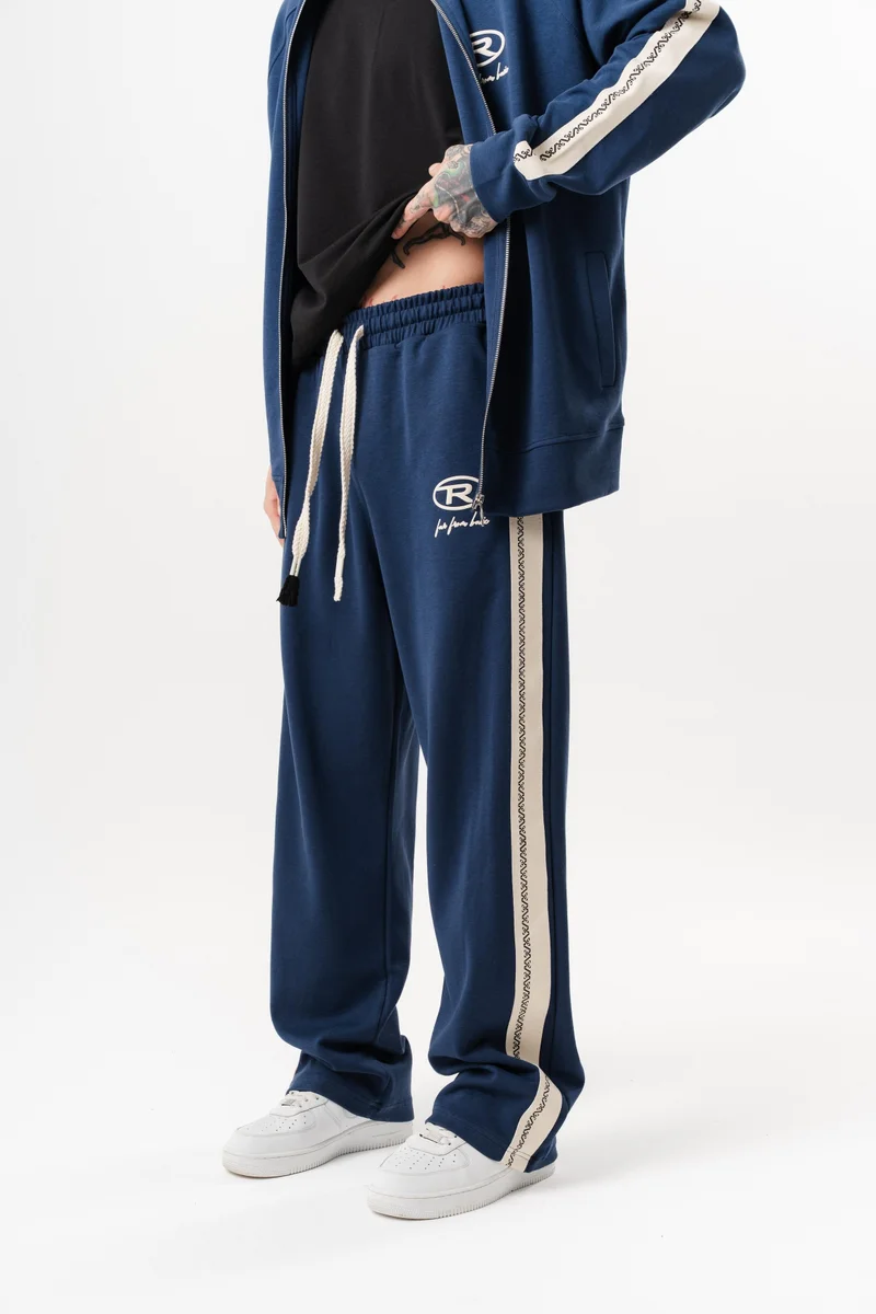 RESPIRE Men's FFB Striped Winter Doubleface Baggy Sweatpants Navy Blue