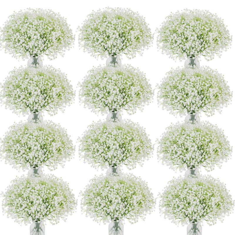 MHMJON Artificial Flowers 160 Pcs Babys Breath Artificial Flowers White Babys Breath Flowers Artificial Bulk Real Touch Fake Gypsophila Realistic Flowers for Wedding Home DIY Decoration - Image 1