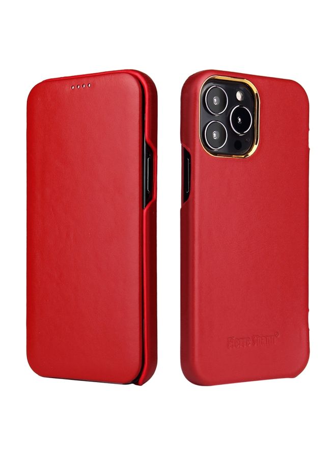 Case Cover For iPhone 13 Pro Max Fierre Shann Magnetic Genuine Leather Phone Case Red