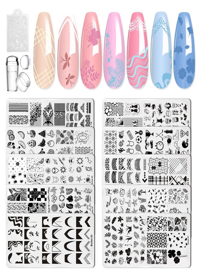 Biutee Nail Art Stamping Plates Set 10PCS French Line Stamp Templates, Nail Stamping Kit with Silicone Nail Stamper for DIY Print Manicure Salon Design Gift in Home - Image 1
