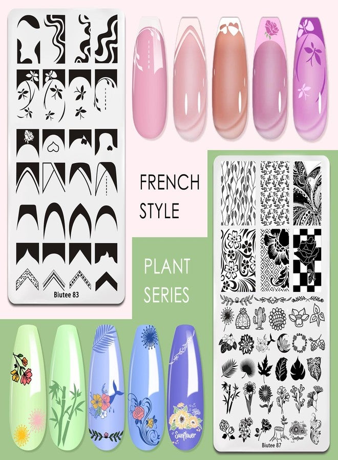 Biutee Nail Art Stamping Plates Set 10PCS French Line Stamp Templates, Nail Stamping Kit with Silicone Nail Stamper for DIY Print Manicure Salon Design Gift in Home - Image 2