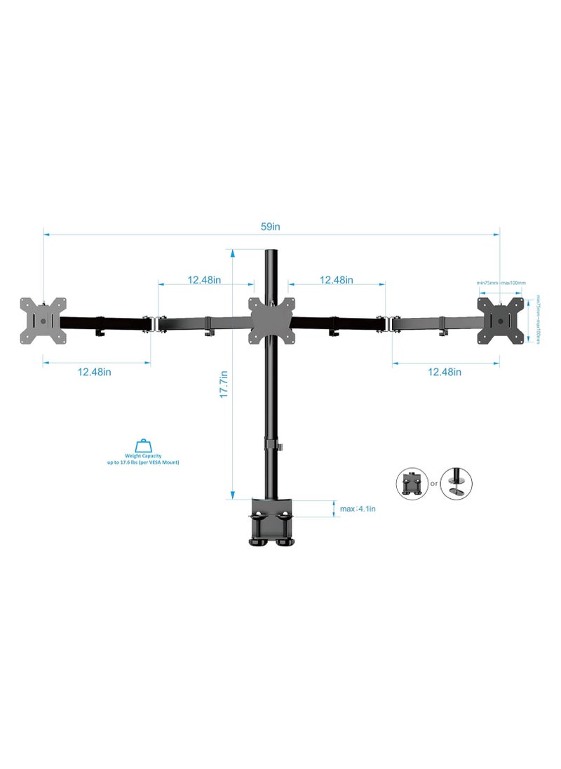 ماركة غير محددة حامل ثلاث شاشات قابل للتعديل 15"-33" مكتبي VESA موديل Z033  - Image 3