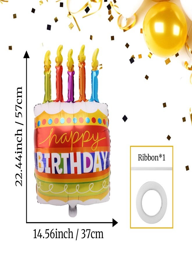 Vesil Happy Birthday Balloon, Large Cake Foil Balloon with Candle Design, 22 Inch Mylar Birthday Decorations for Kids and Adults Party Supplies with Ribbon - Image 5