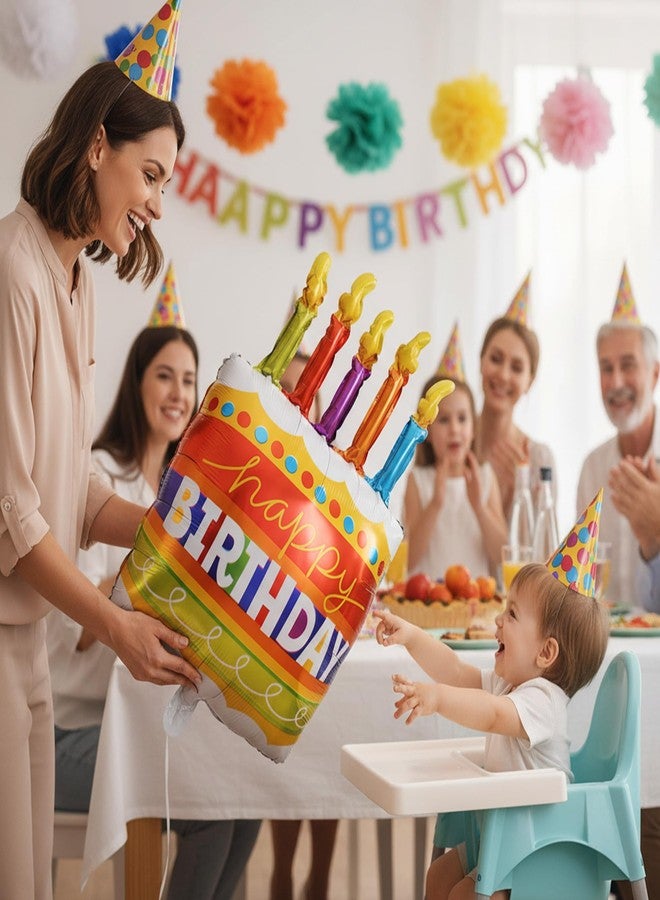 Vesil Happy Birthday Balloon, Large Cake Foil Balloon with Candle Design, 22 Inch Mylar Birthday Decorations for Kids and Adults Party Supplies with Ribbon - Image 4