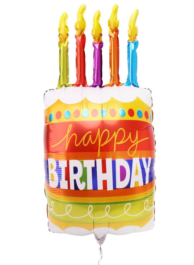 Vesil Happy Birthday Balloon, Large Cake Foil Balloon with Candle Design, 22 Inch Mylar Birthday Decorations for Kids and Adults Party Supplies with Ribbon - Image 1