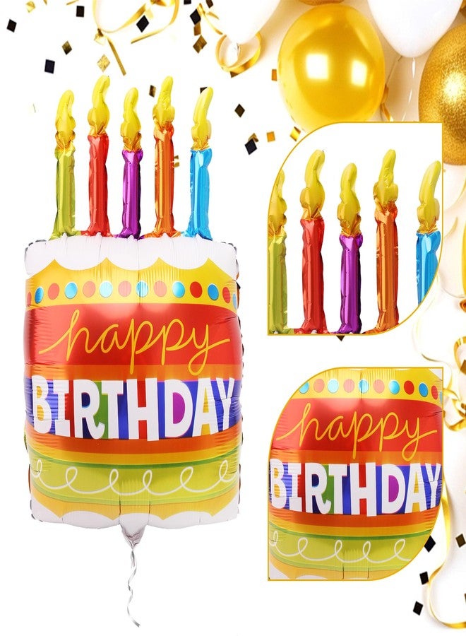 Vesil Happy Birthday Balloon, Large Cake Foil Balloon with Candle Design, 22 Inch Mylar Birthday Decorations for Kids and Adults Party Supplies with Ribbon - Image 3