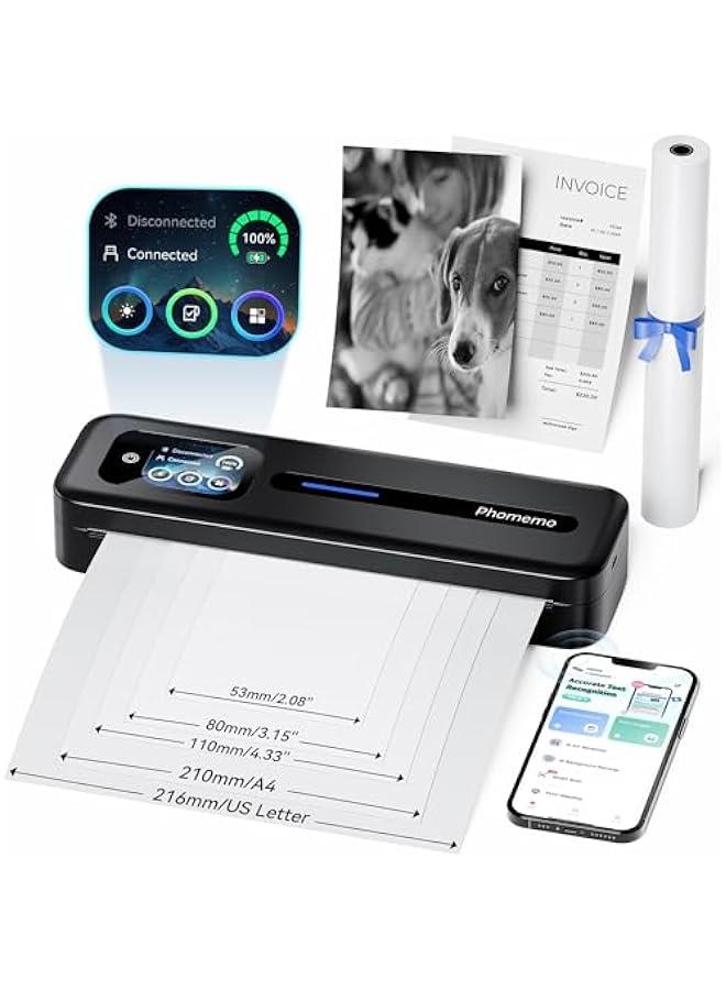 phomemo Upgraded Portable Printer with Touchscreen, M832D Bluetooth Wireless Thermal Inkless Printer, Supports 8.5x11 US Letter & A4, Compatible with iOS, Android, PC for Travel, Black - Image 1