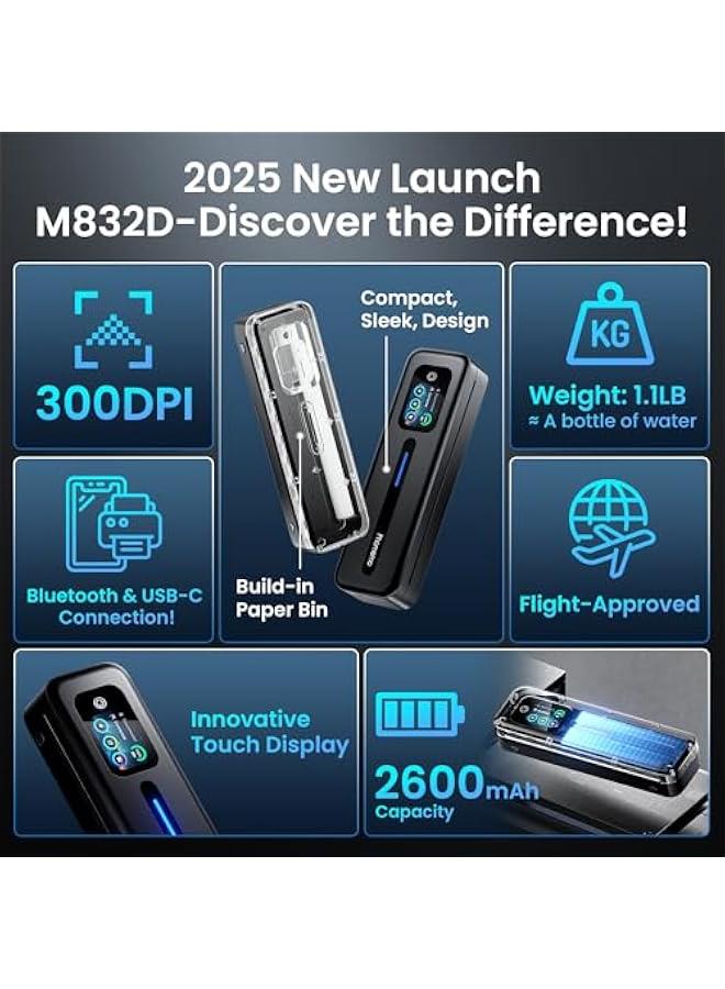 phomemo Upgraded Portable Printer with Touchscreen, M832D Bluetooth Wireless Thermal Inkless Printer, Supports 8.5x11 US Letter & A4, Compatible with iOS, Android, PC for Travel, Black - Image 2