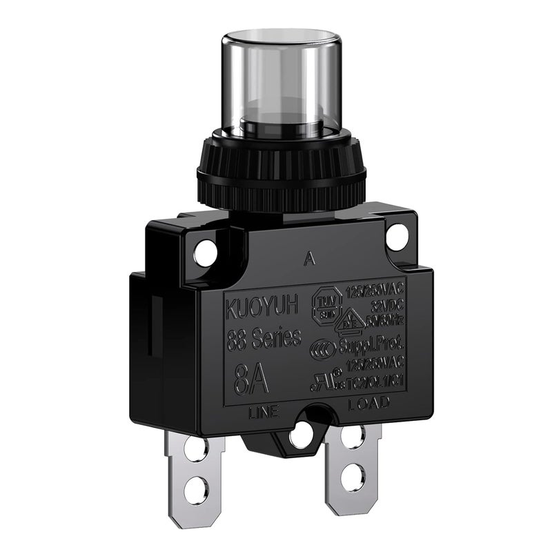DIYhz قاطع الدائرة الحرارية سلسلة 88 8A 32V DC 125/250VAC 50/60Hz زر إعادة الضبط وزر مقاوم للماء غطاء شفاف 1 قطعة - Image 1