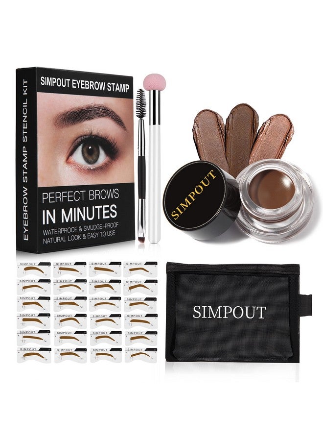 Simpout Eyebrow Stamp Stencil Kit For Beginner Simpout Eye Brow Stamping Kit Eyebrow Stamp Trio Kit 29 Brow Stencils Brow Eyebrow Kit With Sponge Applicator Waterproof Eyebrow Kit (E02 Soft Brown) - Image 1