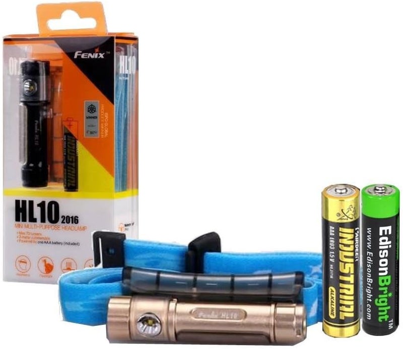 fenix مصباح الرأس Fenix HL10 بقوة 70 لومن مع بطاريات إيديسون برايت AAA القابلة للإزالة باللون الذهبي - Image 1